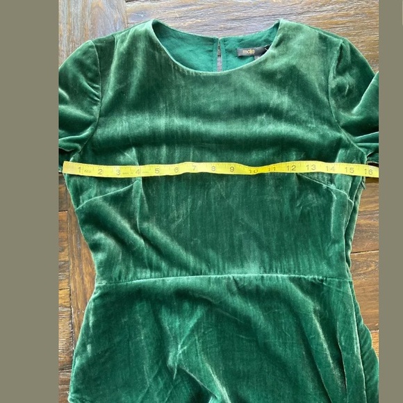 MAJE Green Velvet Velour Asymmetrical Peplum Dress - Picture 6 of 8